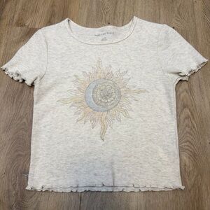 American Eagle Outfitters Beige Sunburst Waffle Knit Cropped Tee